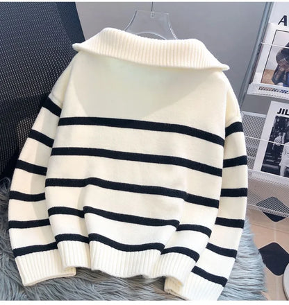 Pull rayé femme – Pull en tricot doux à manches longues pour style décontracté