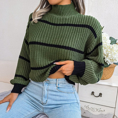 Pull col roulé femme – Pull rayé chic en laine doux et confortable pour l'hiver