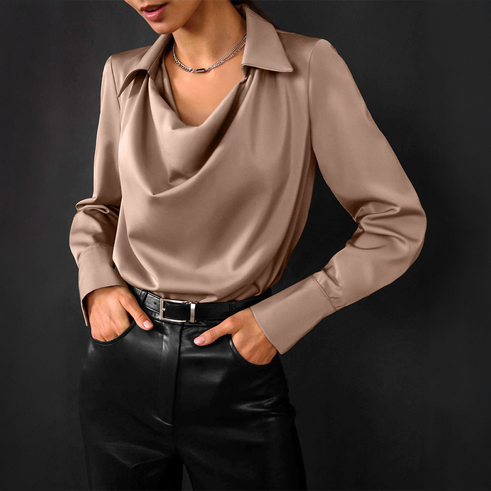 Blouse élégante femme – Chemisier chic en satin à manches longues pour soirée