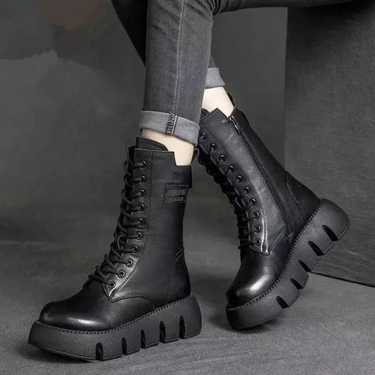 Bottes en cuir femme – Chaussures à lacets élégantes et confortables pour automne