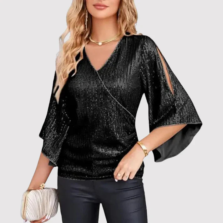 Blouse scintillante femme – Haut élégant en satin pour soirée et cérémonie