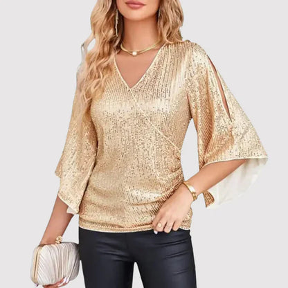 Blouse scintillante femme – Haut élégant en satin pour soirée et cérémonie