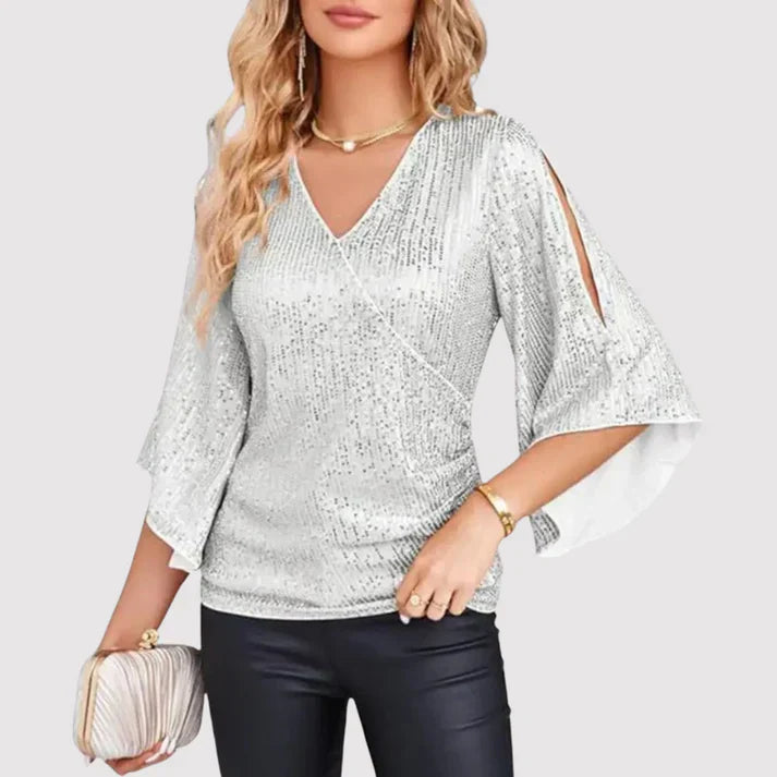 Blouse scintillante femme – Haut élégant en satin pour soirée et cérémonie