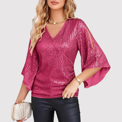 Blouse scintillante femme – Haut élégant en satin pour soirée et cérémonie