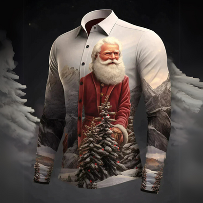 Chemise de Noël élégante homme – Chemise festive en coton à manches longues