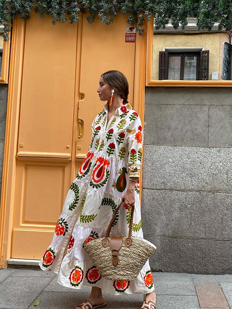 Robe d'été femme – Robe tendance fluide à motifs pour vacances et sorties