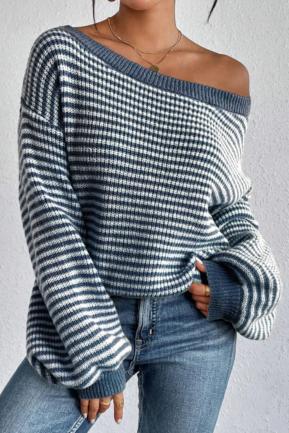 Pull tricoté à rayures femme – Pull élégant en coton doux à manches longues