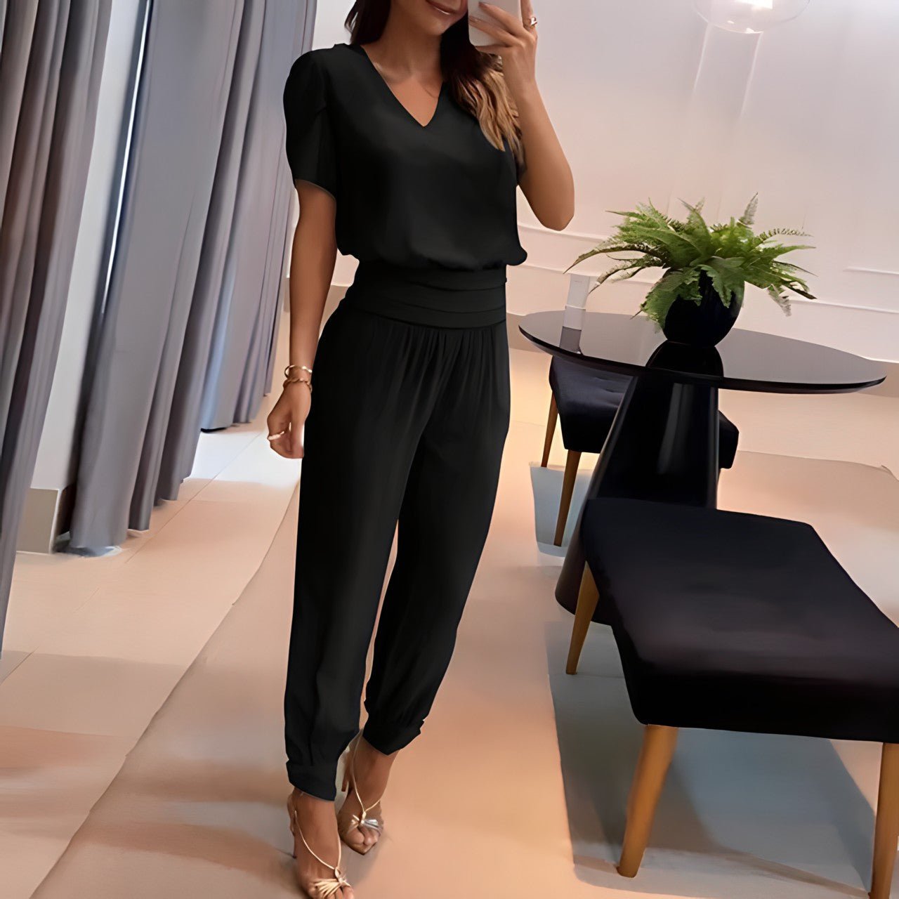 Blouse et pantalon femme – Ensemble élégant en tissu léger pour toutes occasions