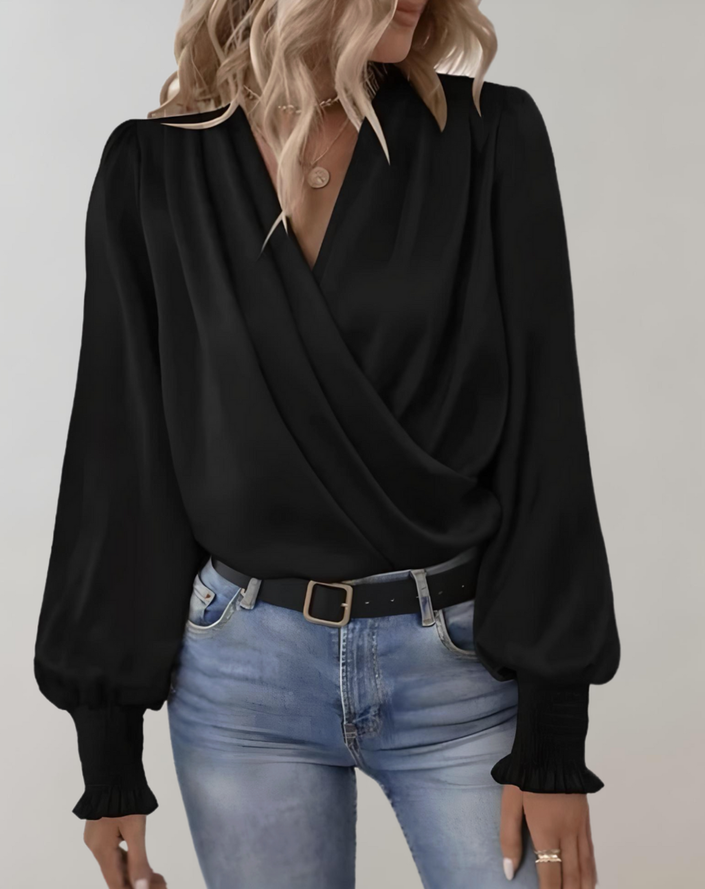 Blouse élégante femme – Chemisier chic en satin à manches longues pour soirée