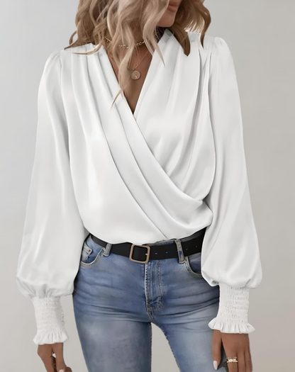 Blouse élégante femme – Chemisier chic en satin à manches longues pour soirée