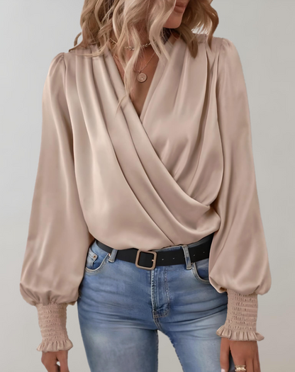 Blouse élégante femme – Chemisier chic en satin à manches longues pour soirée