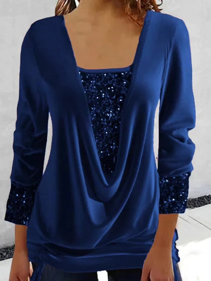 Blouse à paillettes femme – Top élégant à manches courtes pour soirée chic