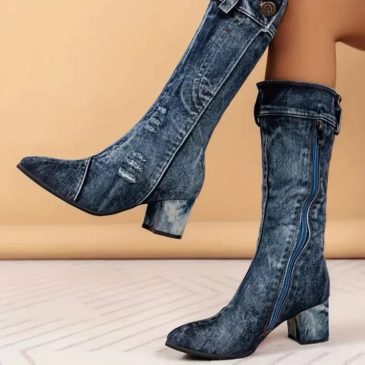 Bottes en denim femme – Bottines tendance en jean pour look décontracté chic