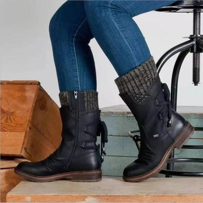 Bottes d'hiver femme – Bottes confortables en cuir imperméable et chaudes