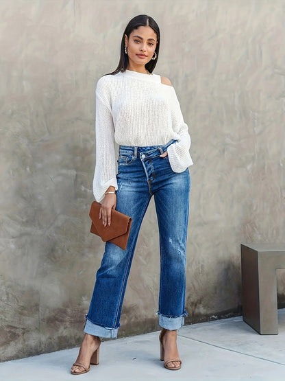 Jeans taille haute femme – Jean élégant en denim stretch pour un look tendance