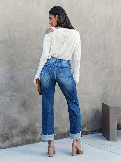 Jeans taille haute femme – Jean élégant en denim stretch pour un look tendance