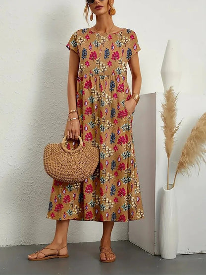 Robe fleurie femme – Robe élégante à manches courtes pour été chic