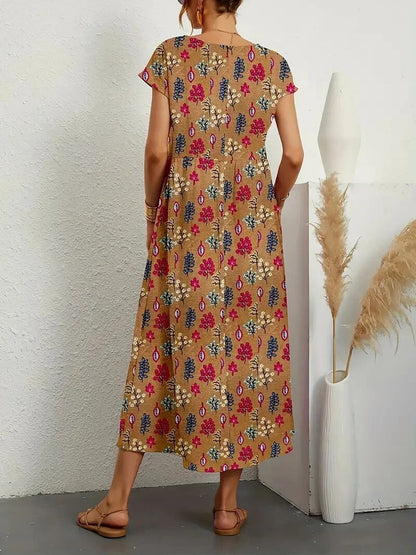 Robe fleurie femme – Robe élégante à manches courtes pour été chic