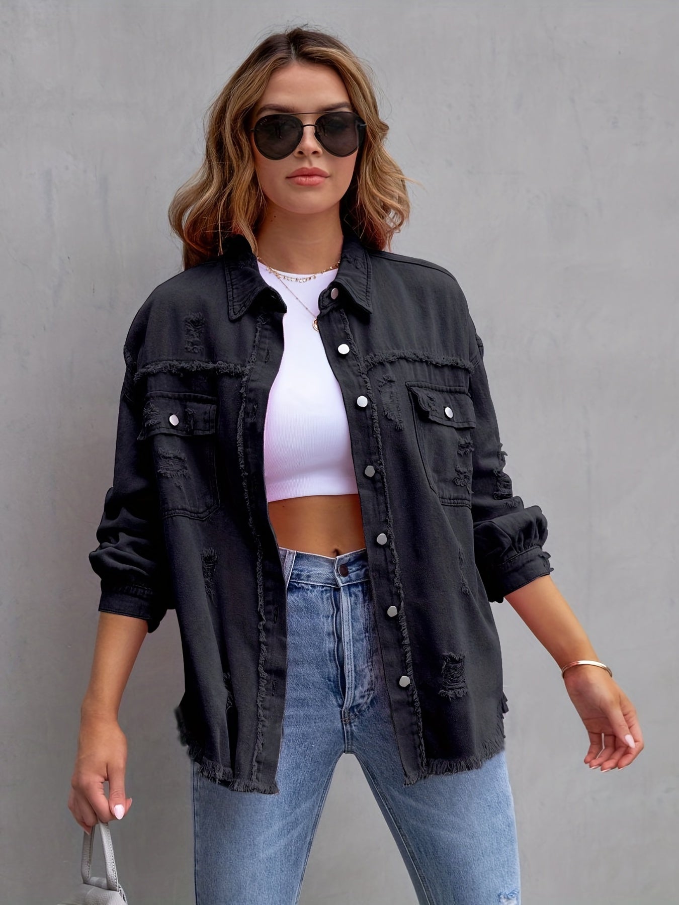 Veste en Jean Femme – Veste Détendue en Denim Chic pour Casual et Quotidien