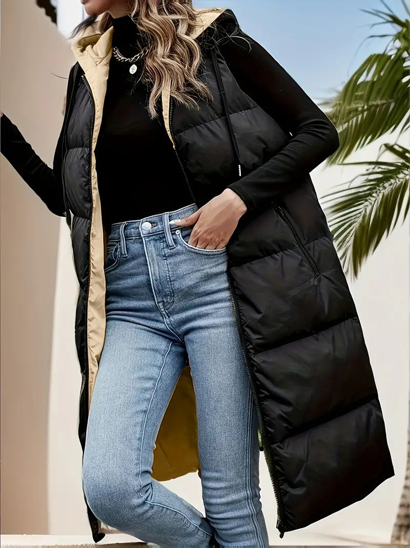 Gilet long femme – Gilet rembourré chaud et élégant pour hiver chic