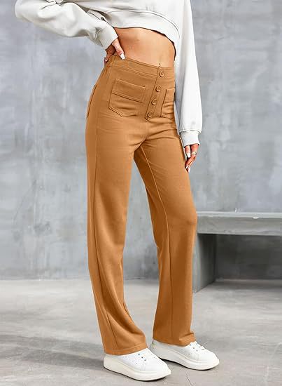 Pantalon Taille Haute Femme – Pantalon chic avec Boutons à l'Avant et Confortable