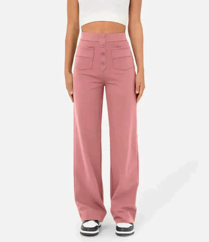 Pantalon Taille Haute Femme – Pantalon chic avec Boutons à l'Avant et Confortable