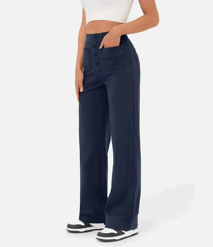 Pantalon Taille Haute Femme – Pantalon chic avec Boutons à l'Avant et Confortable