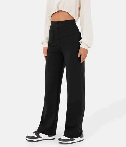 Pantalon Taille Haute Femme – Pantalon chic avec Boutons à l'Avant et Confortable