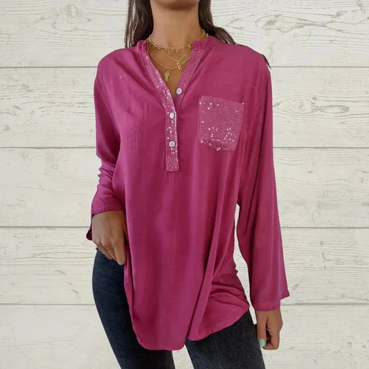 Blouse élégante femme – Top chic en satin à manches longues pour soirée