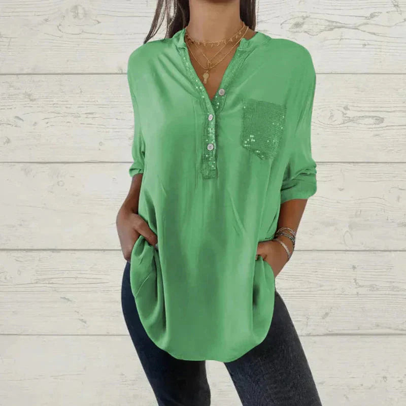 Blouse élégante femme – Top chic en satin à manches longues pour soirée