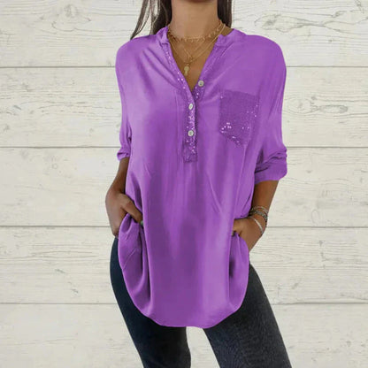 Blouse élégante femme – Top chic en satin à manches longues pour soirée