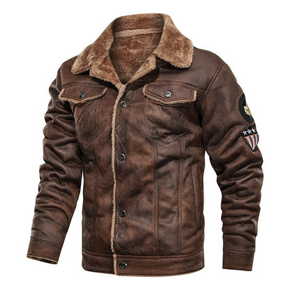 Veste biker homme en daim – Veste en cuir avec doublure laine de mouton chic