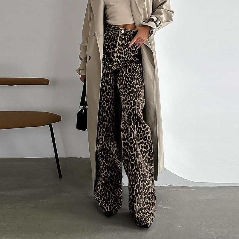 Pantalons léopard femme – Pantalon élégant à imprimé animalier pour sorties