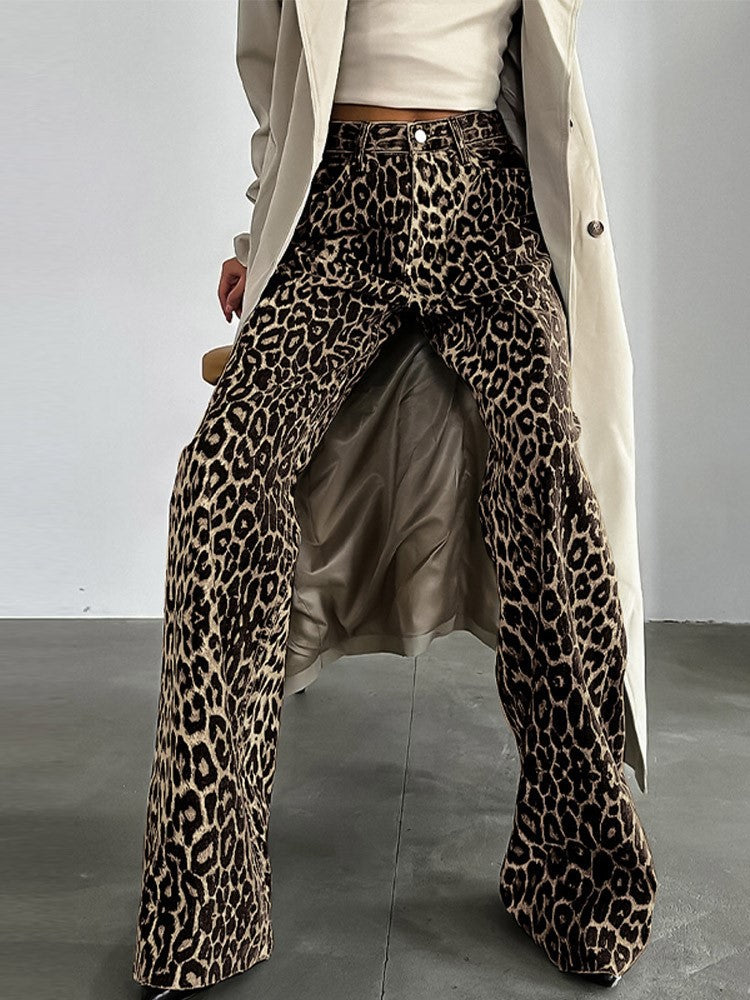 Pantalons léopard femme – Pantalon élégant à imprimé animalier pour sorties