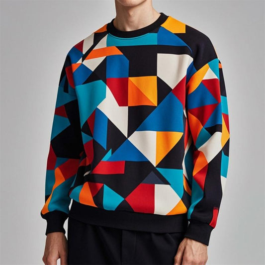 Pull géométrique homme – Pull en coton léger à motifs modernes et tendance