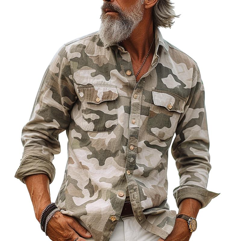 Chemise militaire homme – Chemise à design camouflé en coton confortable