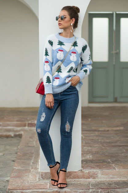 Pull de Noël femme – Pull confortable en tricot doux avec motifs festifs