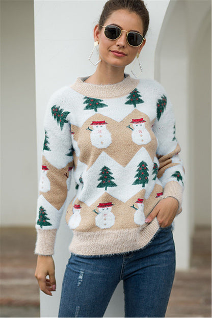 Pull de Noël femme – Pull confortable en tricot doux avec motifs festifs