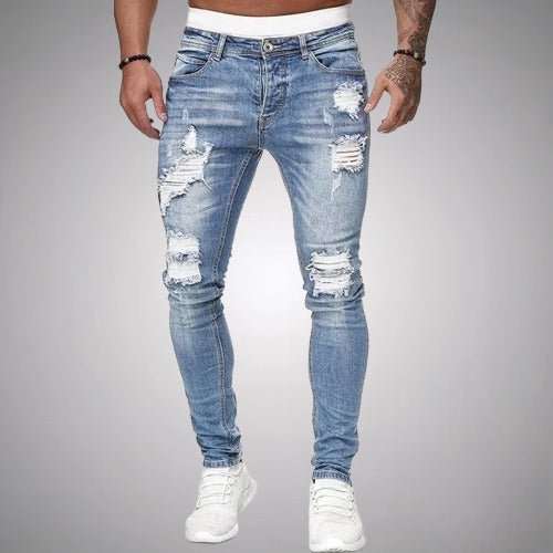 Jeans déchirés homme – Pantalon slim fit tendance en denim usé et confortable