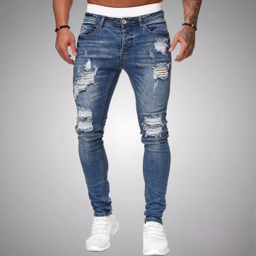 Jeans déchirés homme – Pantalon slim fit tendance en denim usé et confortable