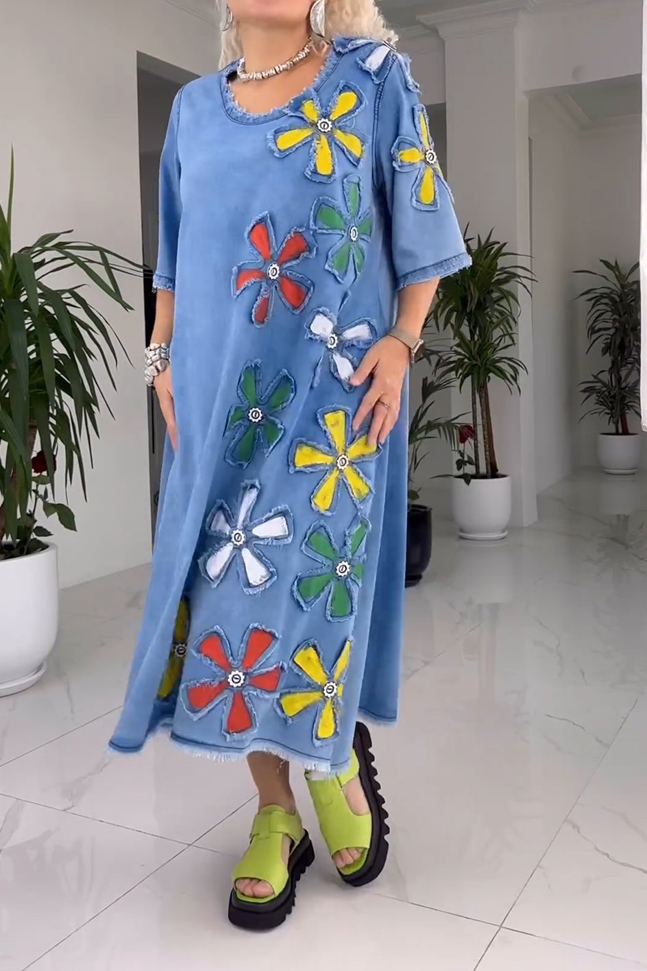 Robe fleuri femme – Robe à col rond élégante pour été et occasions spéciales