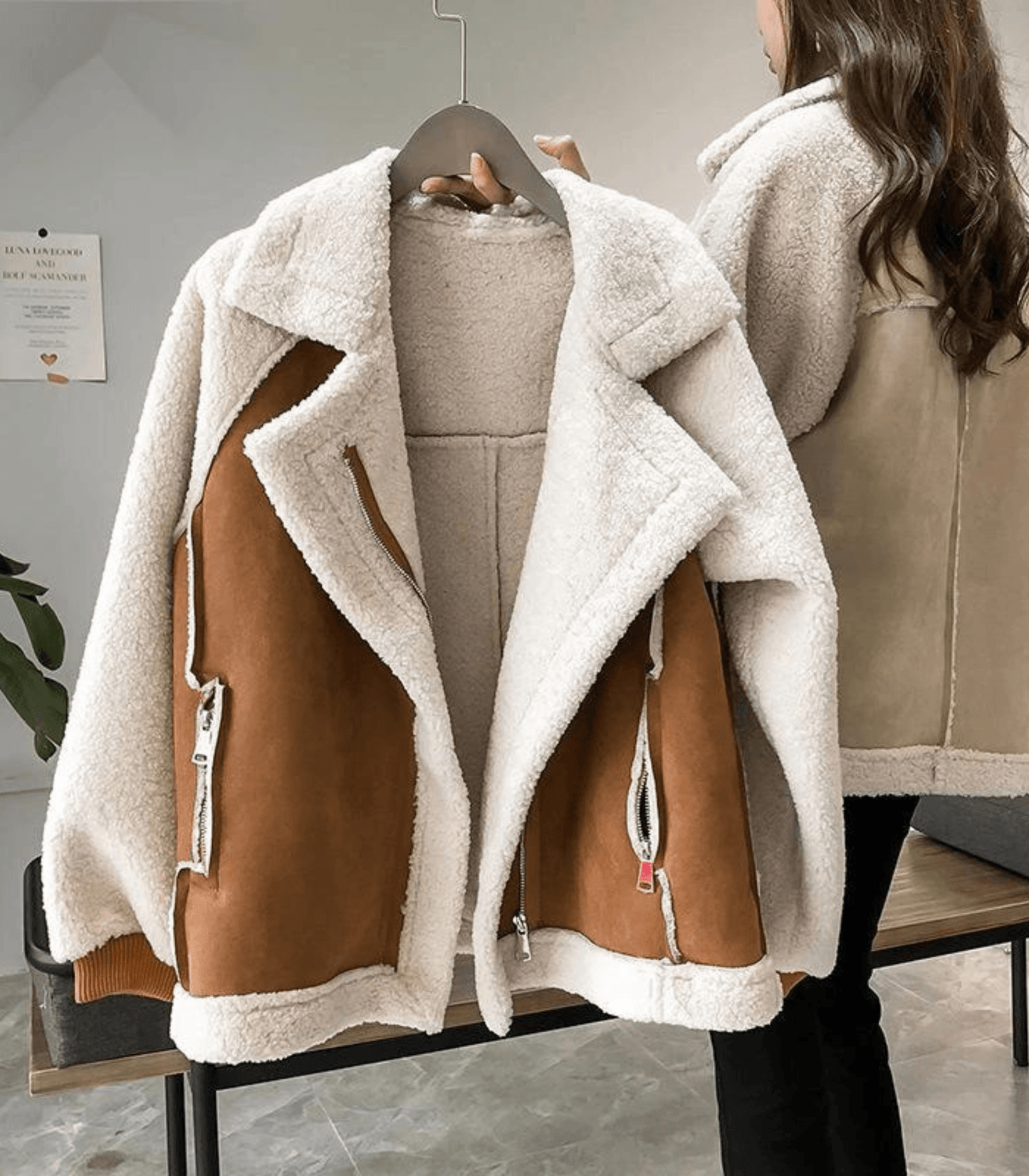 Veste d'hiver femme – Manteau douillet en laine avec capuche et poches