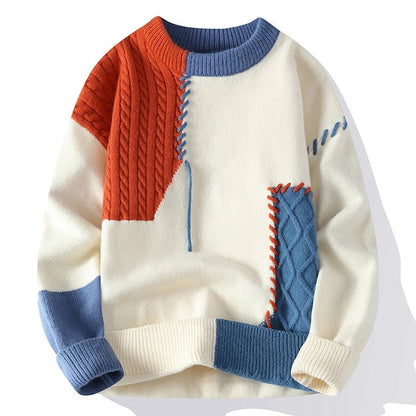 Pull patchwork homme – Pull en tricot coloré à motifs tendance et décontracté