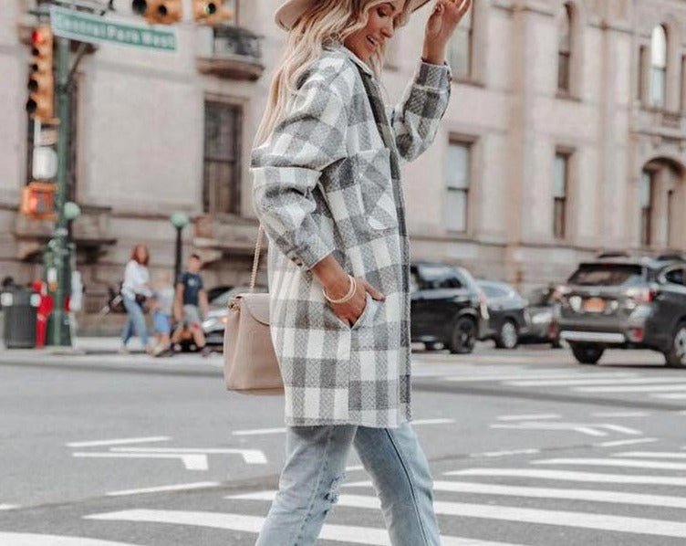 Veste à carreaux femme – Veste chic en flanelle à coupe ajustée pour automne